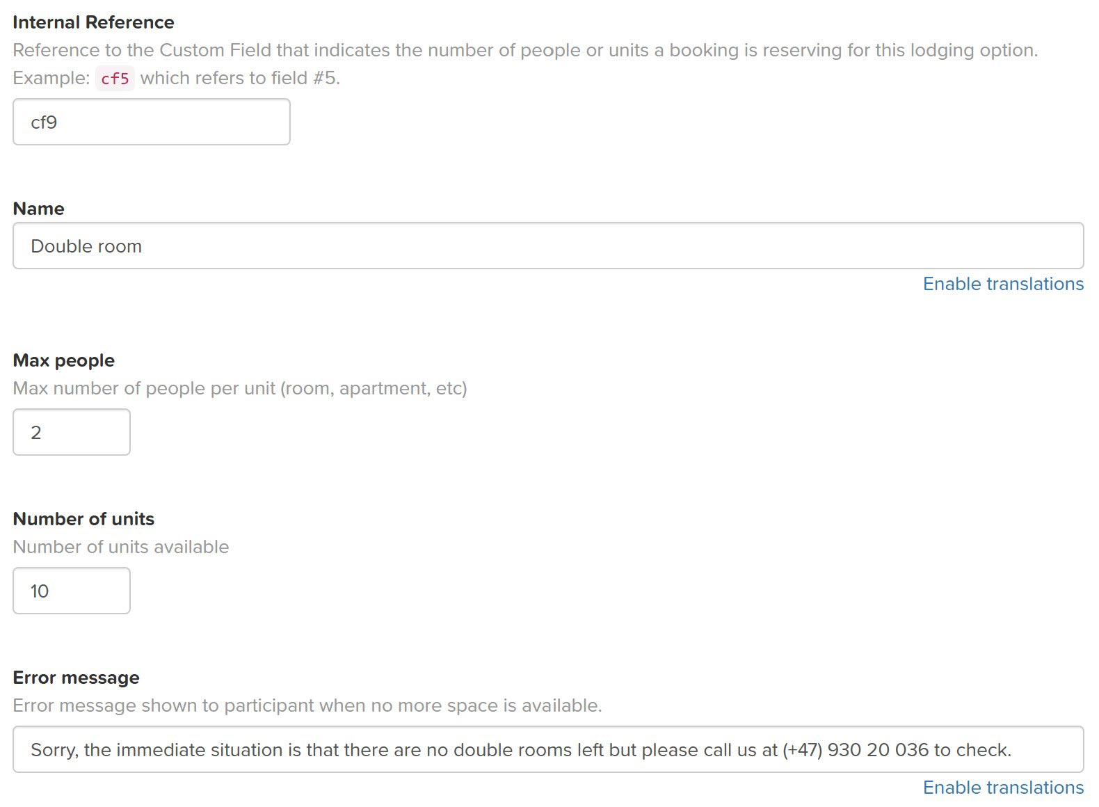 Lodging Option example